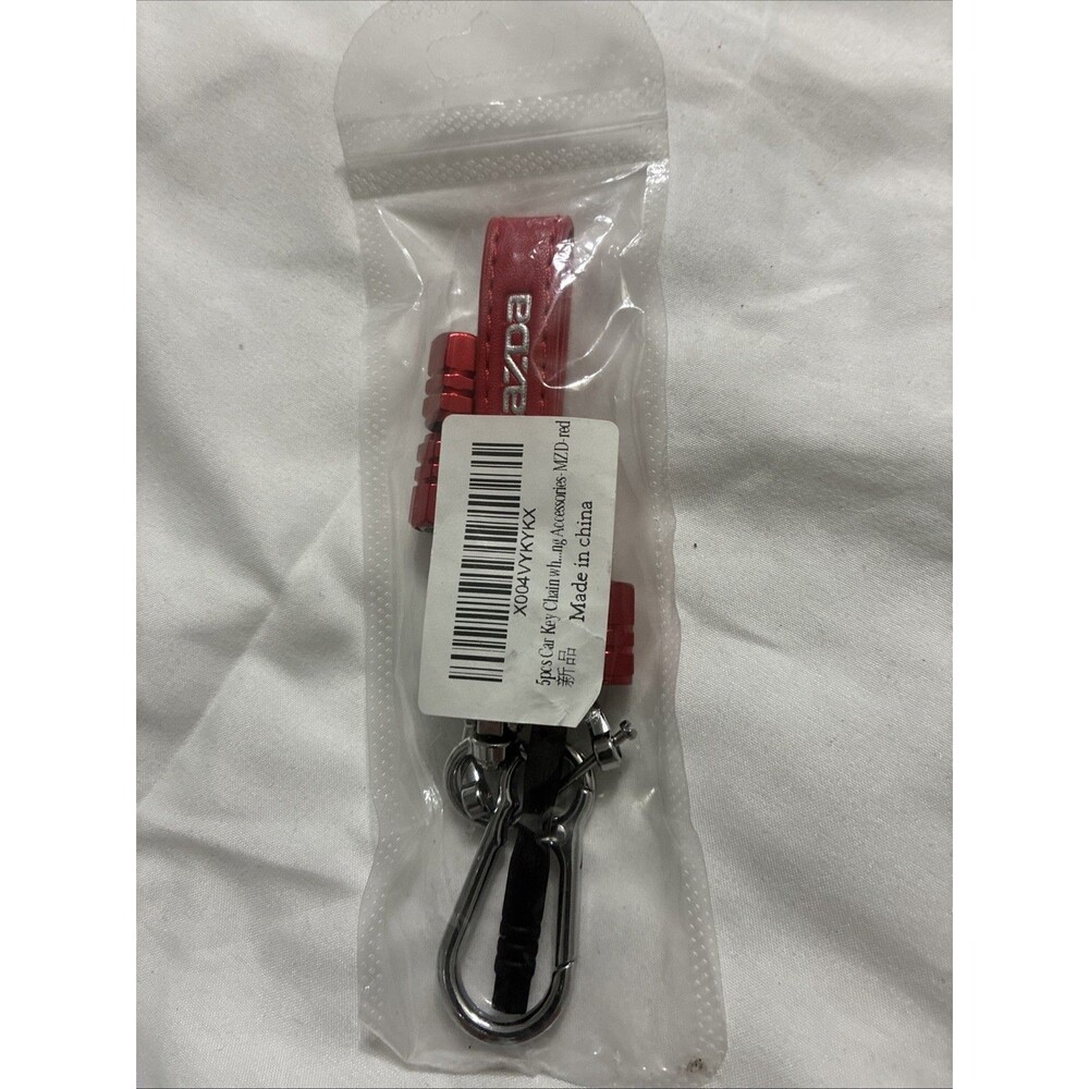 RED Leather 5 3/4" Key Holder Keychain NEW For Mazda With Valve Caps